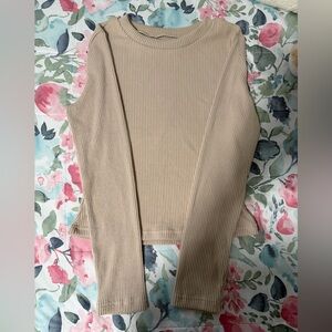 Ribbed Beige Long Sleeve Top